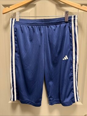 adidas Navy Athletic Shorts with White Side Stripes